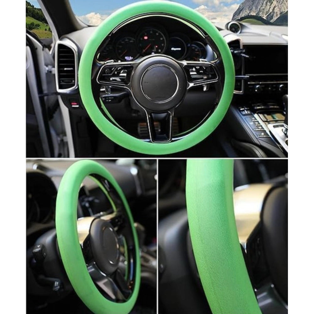 Pack of 2 Universal Soft Silicone Steering Wheel Cover (Green)