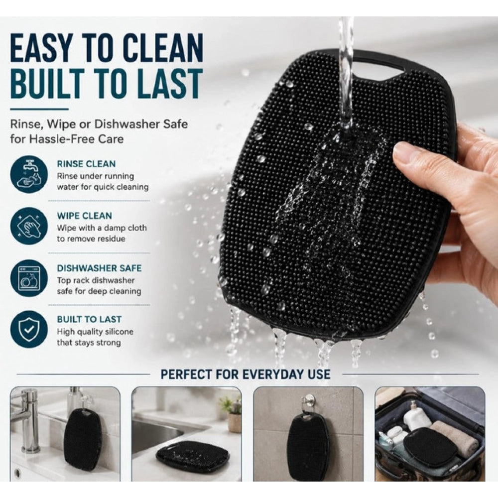 Pack of 2 Silicone Body Scrubber Bath Brush (Black)