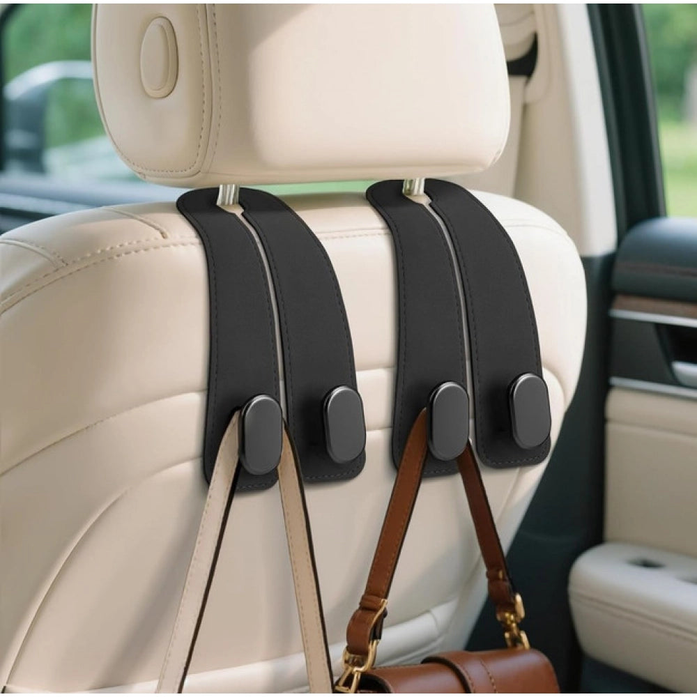 Pack of 2 Leather Car Seat Headrest Hook (Black)