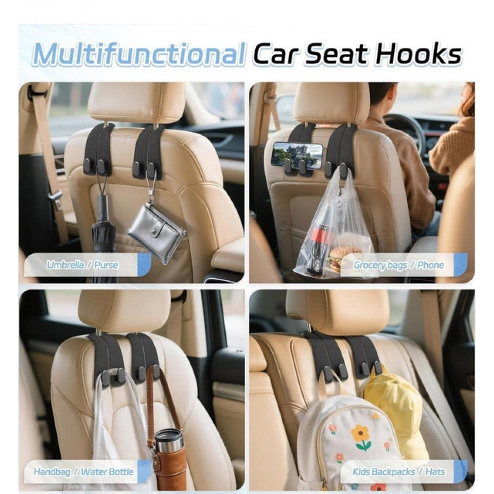 Pack of 2 Leather Car Seat Headrest Hook (Black)