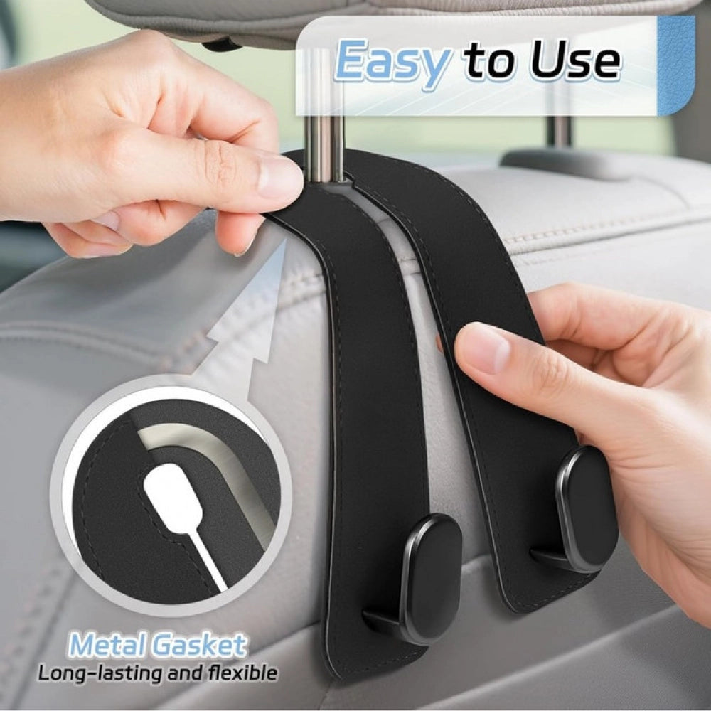 Pack of 2 Leather Car Seat Headrest Hook (Black)